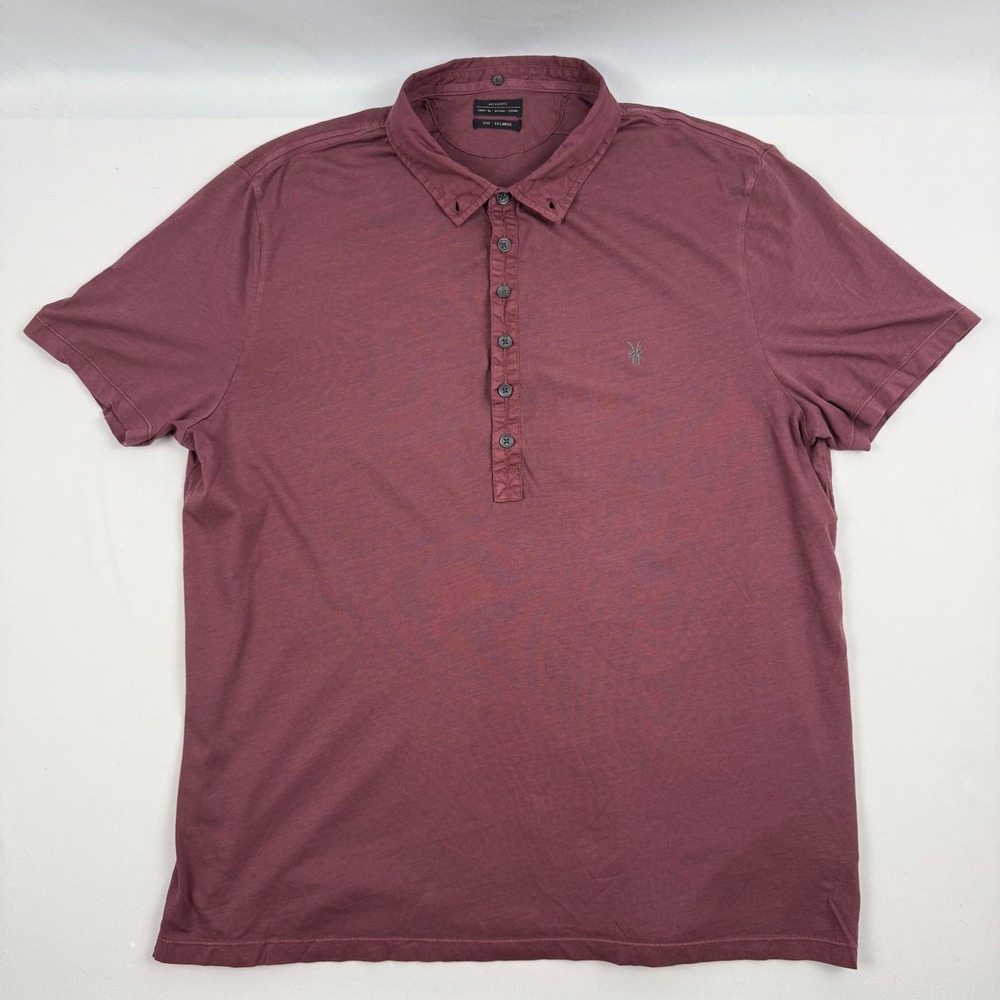 AllSaints Saints SS Polo Shirt Mens XXL Oxblood Burgundy Cotton MTJ602 Ramskull